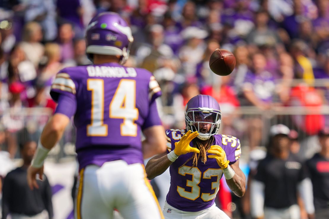 Both Jones (33) and Darnold (14) are enjoying their debut seasons with the Minnesota Vikings.