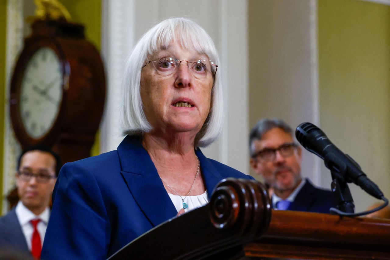 Sen. Patty Murray speaks to reporters in Washington, DC in September 2024.