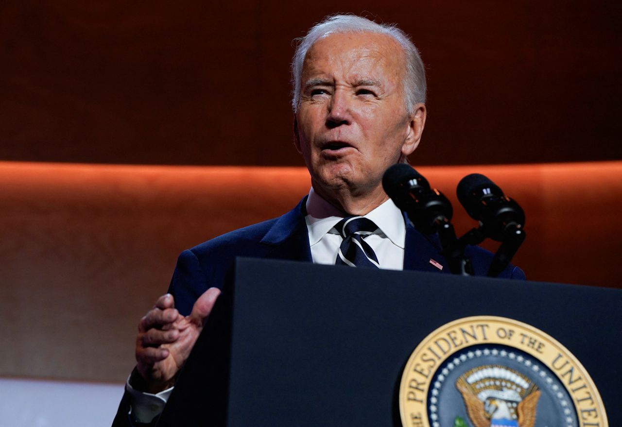 Joe Biden gestures as he delivers remarks in New York on September 24, 2024.