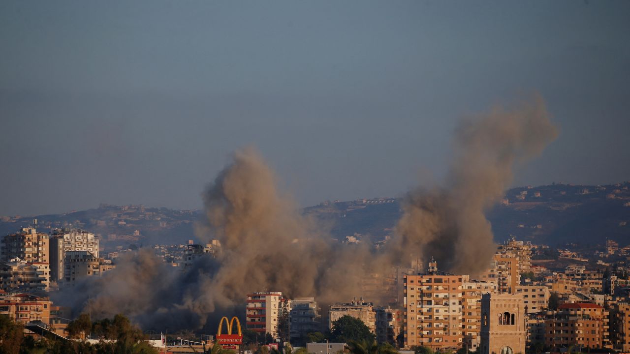 Smoke billows over southern Lebanon following an Israeli strike as seen from Tyre on Wednesday.