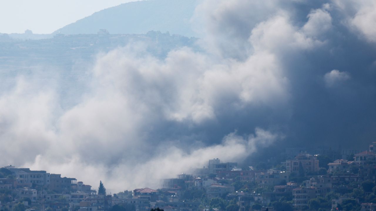 Smoke billows over southern Lebanon following an Israeli strike on September 26.