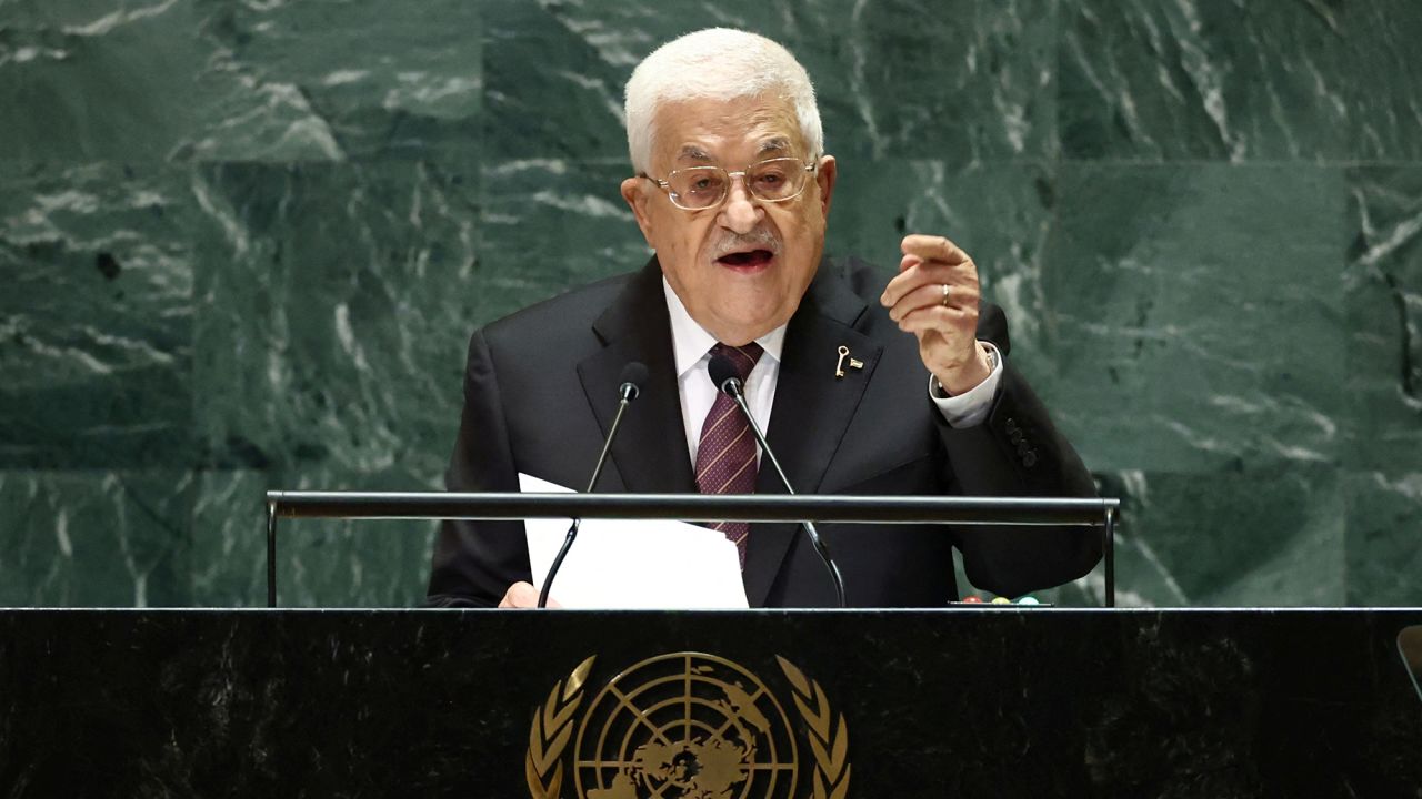 Palestinian President Mahmoud Abbas addresses the 79th United Nations General Assembly at United Nations headquarters in New York, on September 26.