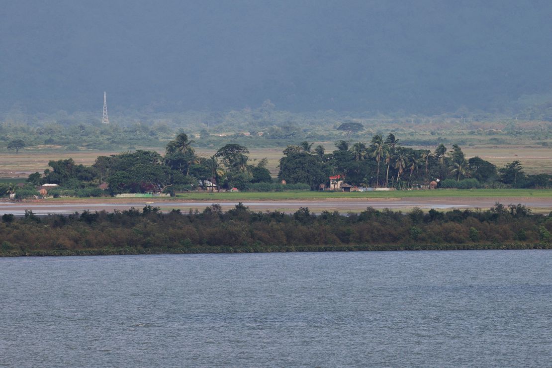 The Myanmar town of Maungdaw, seen from the Teknaf area of Bangladesh just across the border on September 26, 2024.