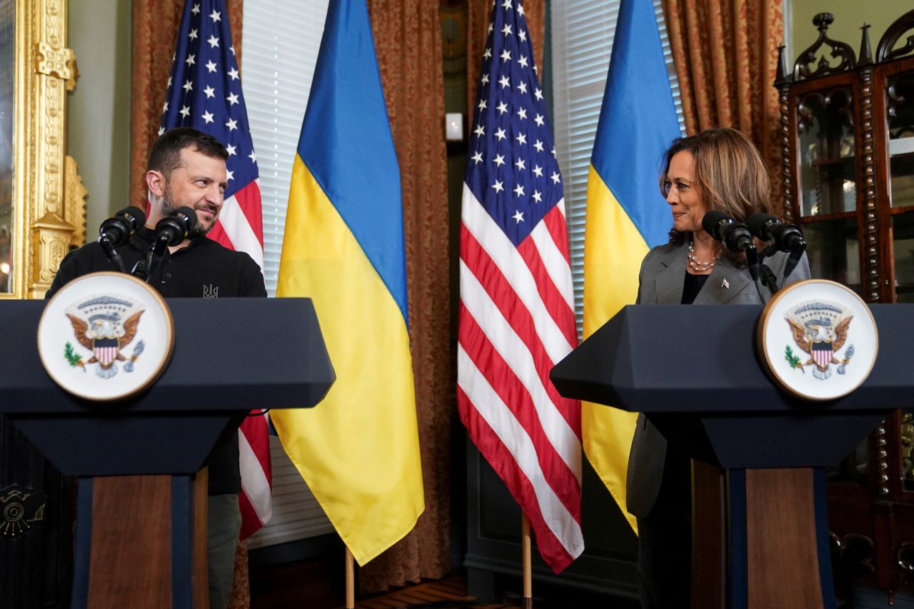 Vice President Kamala Harris meets with Ukraine's President Volodymyr Zelensky in Washington on Thursday.