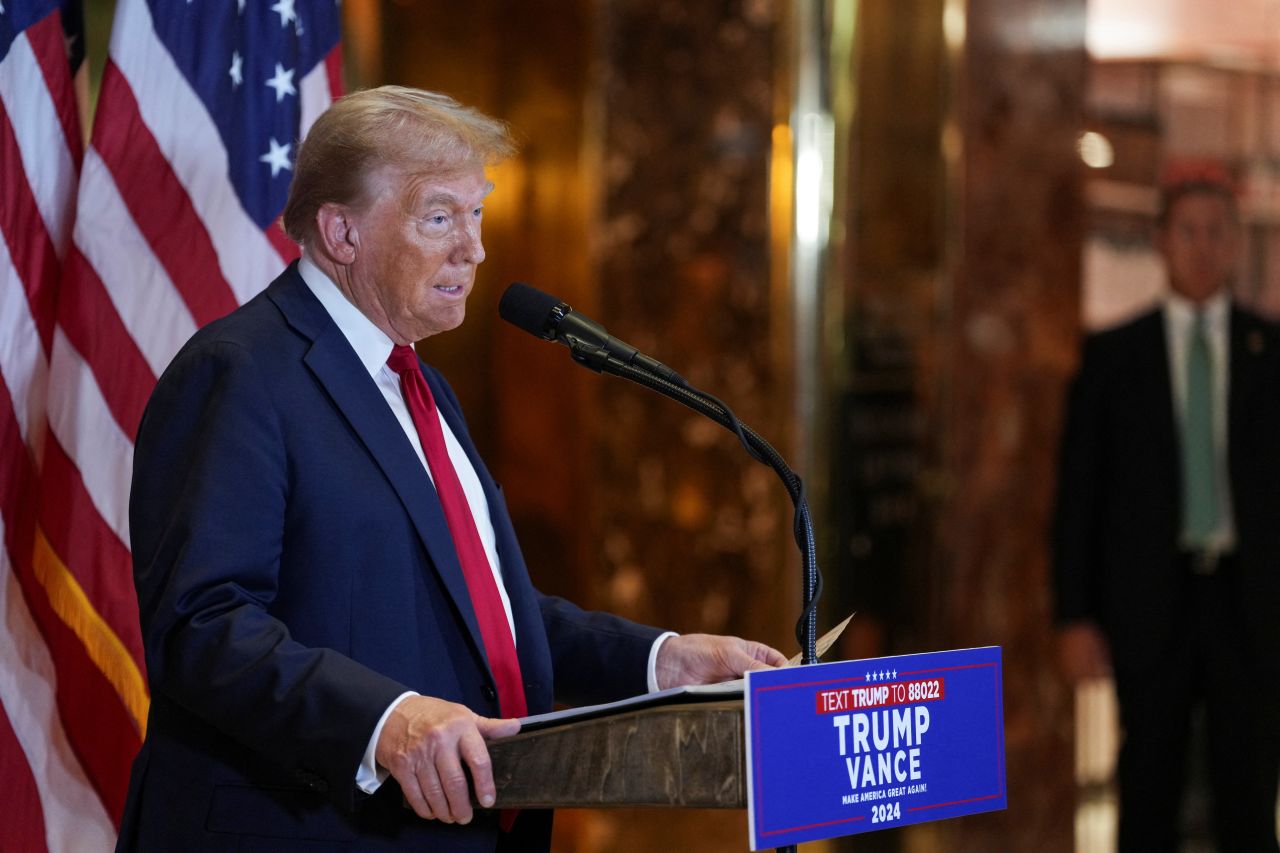 Former President Donald Trump speaks to the press at Trump Tower in New York, on Thursday, September 26.