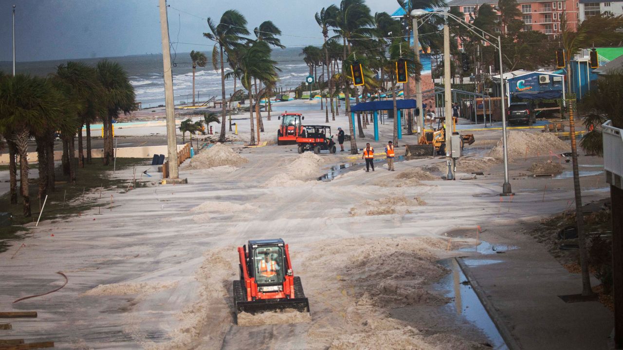 Clean up efforts are underway in the aftermath of Hurricane Helene in Fort Myers Beach, Florida, on Friday.