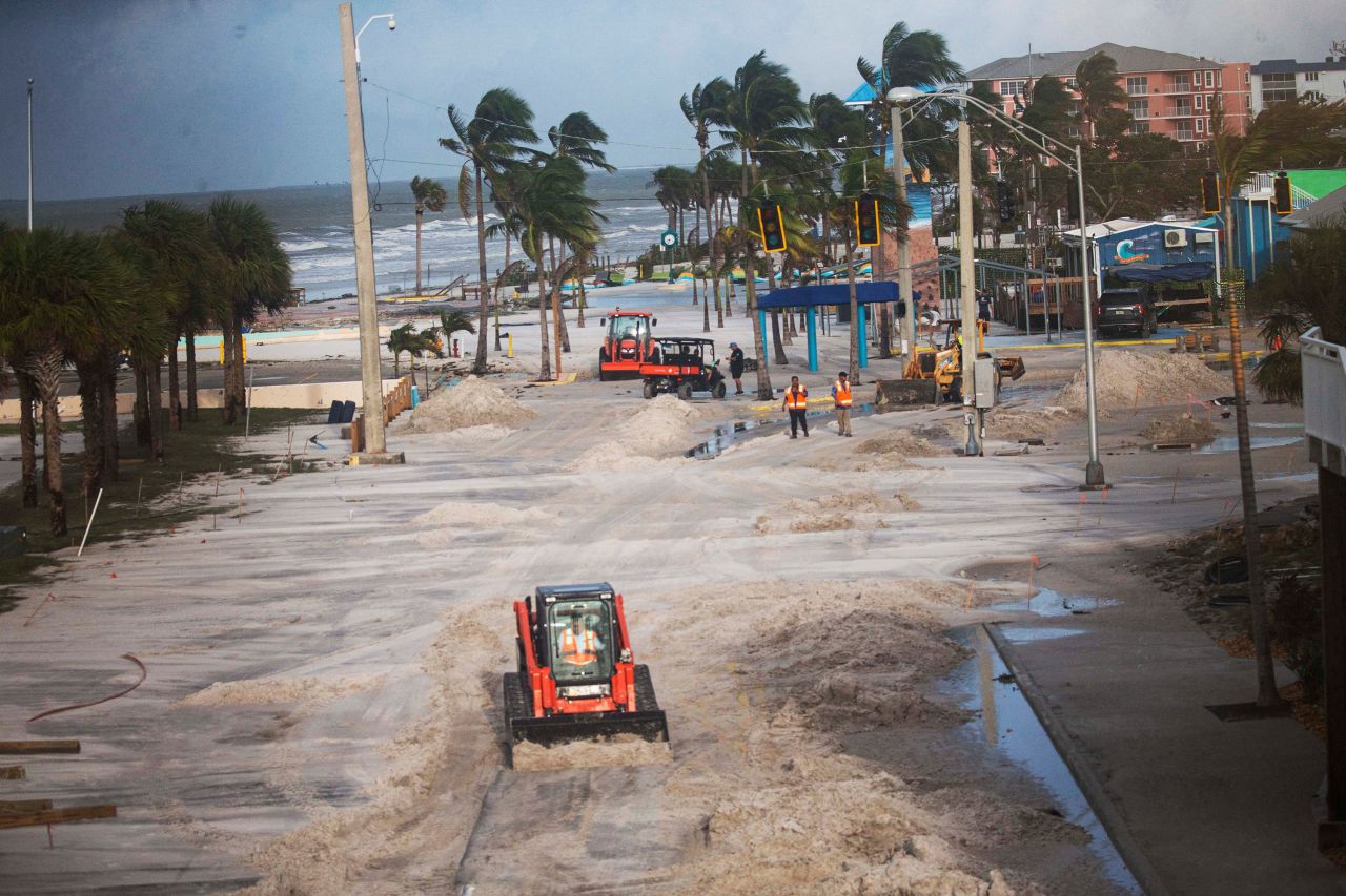 Clean up efforts are underway in the aftermath of Hurricane Helene in Fort Myers Beach, Florida, on Friday.