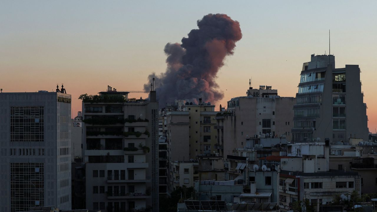 Smoke rises behind buildings in Beirut, Lebanon, on Friday, September 27.