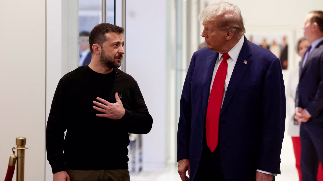 Ukrainian President Volodymyr Zelensky meets with Donald Trump at Trump Tower in New York on September 27.