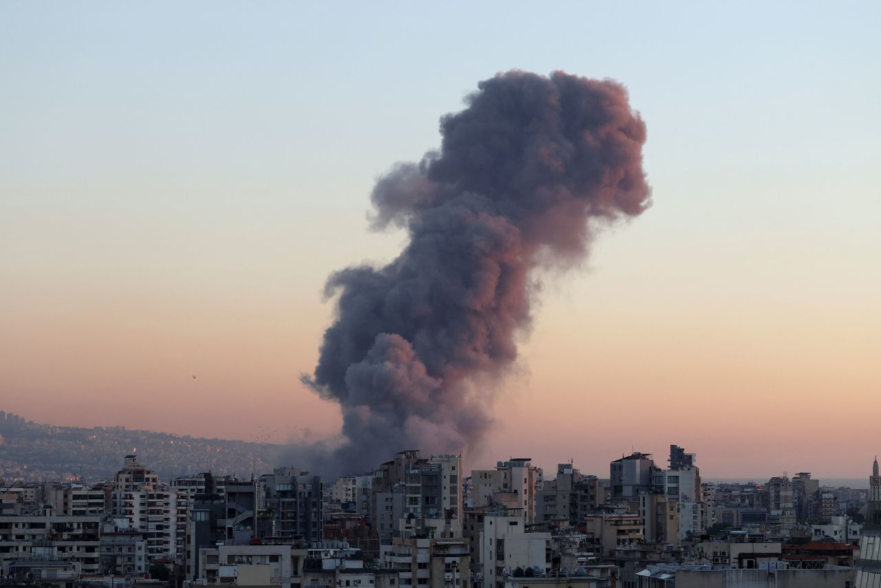 Smoke rises after an Israeli strike in Beirut, Lebanon, on September 27.