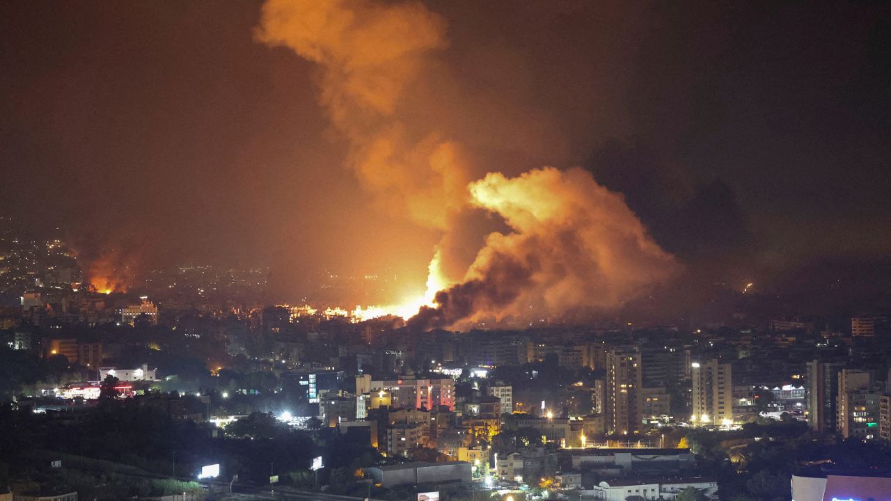 Smoke billows following an Israeli strike over Beirut's southern suburbs, Lebanon, on September 28.