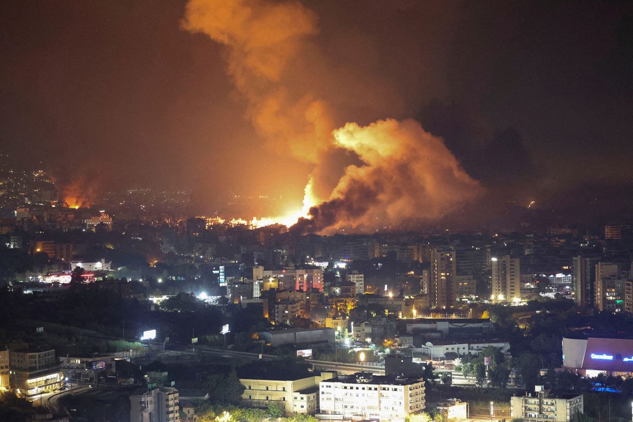 Smoke billows following an Israeli strike over Beirut's southern suburbs, Lebanon, on September 28.