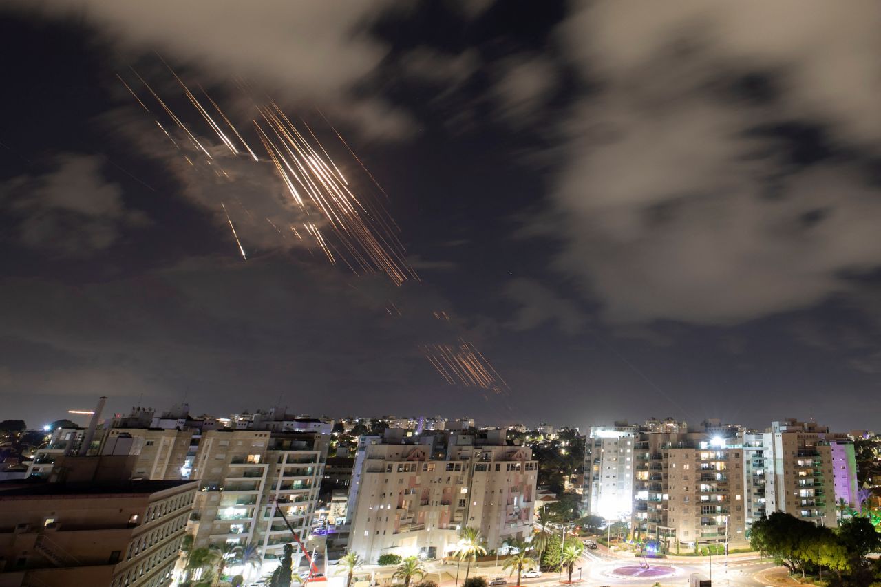 Israel's Iron Dome anti-missile system intercepts rockets, as seen from Ashkelon.