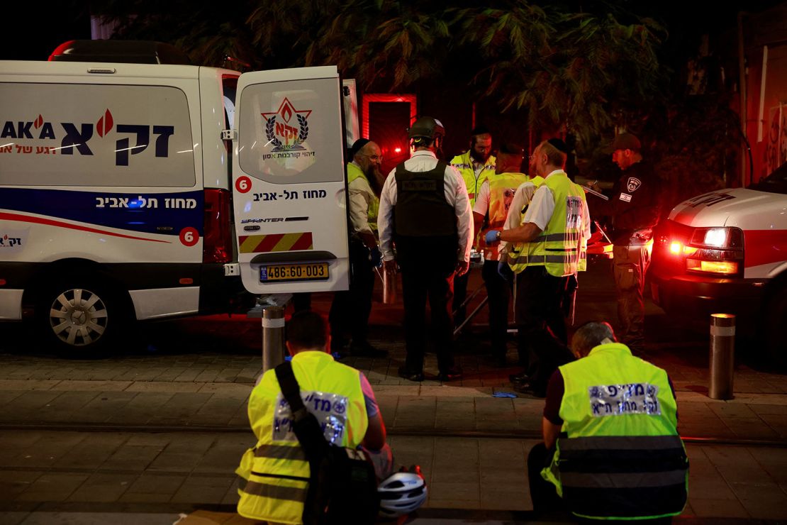 Israeli emergency services following a shooting attack in Jaffa, Israel, on October 1, 2024.