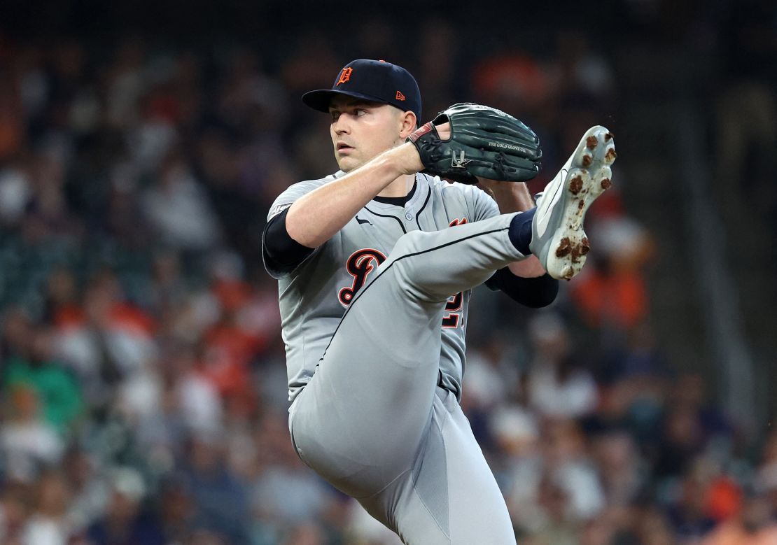 Detroit Tigers pitcher Tarik Skubal throws a pitch against the Houston Astros in the first inning.