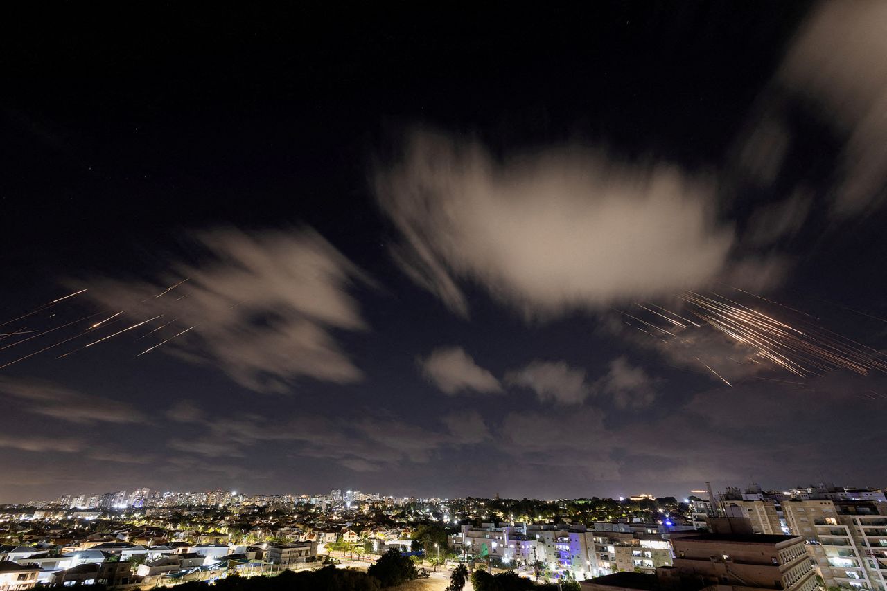 Israel's Iron Dome anti-missile system intercepts rockets after Iran fired a salvo of ballistic missiles, as seen from Ashkelon, Israel, on October 1.