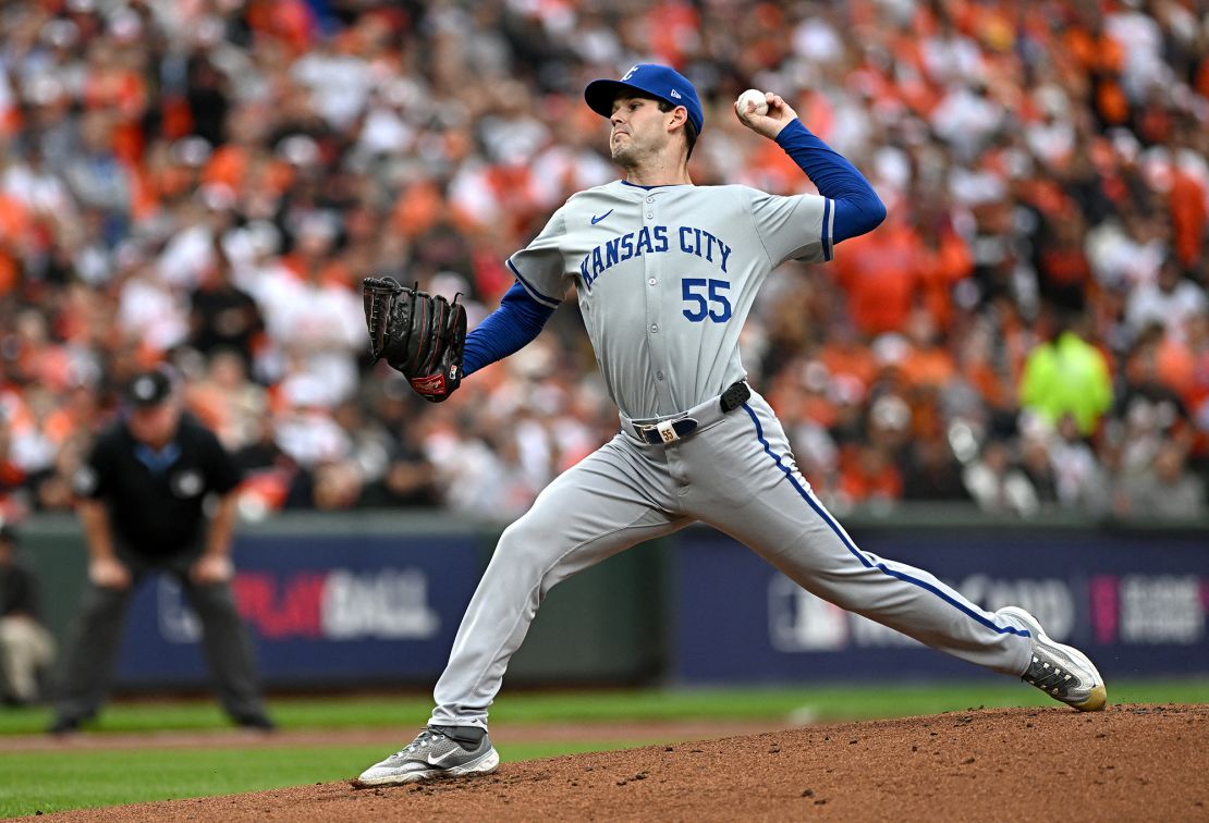 Kansas City Royals pitcher Cole Ragans throws in the first inning against the Baltimore Orioles.