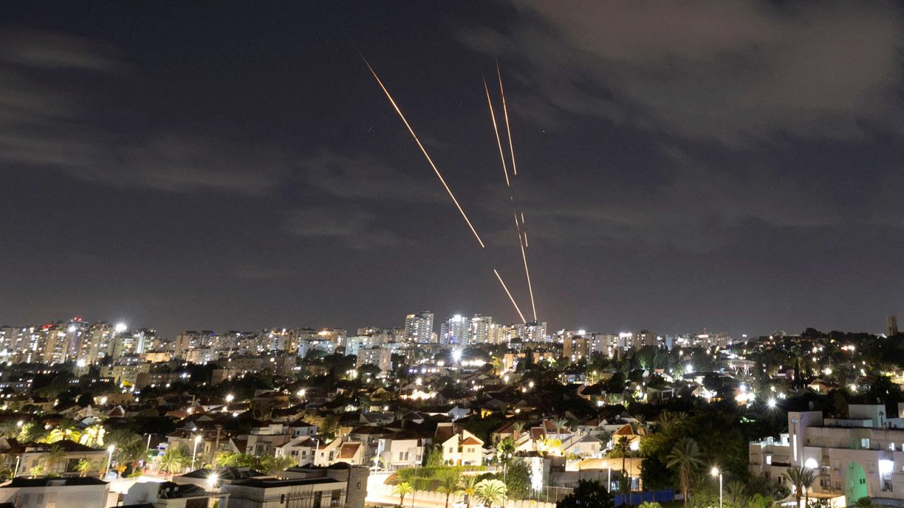 Israel's Iron Dome anti-missile system intercepts rockets after Iran fired a salvo of ballistic missiles, as seen from Ashkelon, Israel, on October 1.