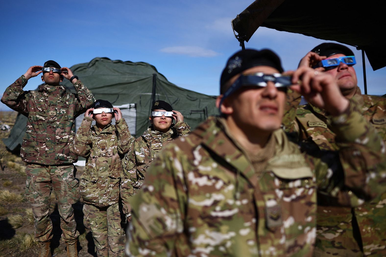 Soldiers watch the sky in Las Horquetas, Argentina.