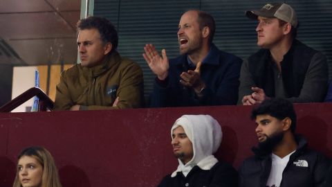 Britain's Prince William, the Prince of Wales and President of the Football Association, in the stands during the match between Aston Villa and Bayern Munich at Villa Park in Birmingham, England on October 2, 2024.