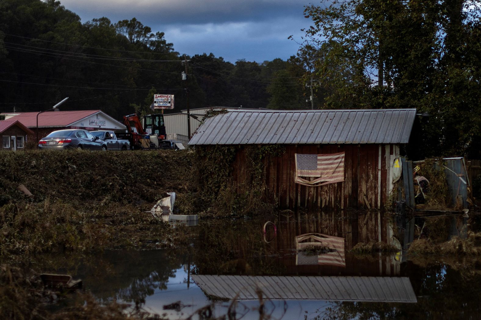 A residential area is flooded in Swannanoa on Thursday.