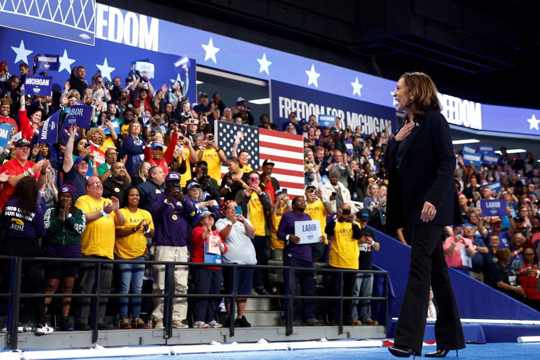 Vice President Kamala Harris attends a campaign event in Flint, Michigan, on October 4, 2024.