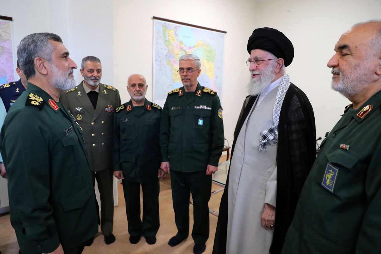 Iran's Supreme Leader Ayatollah Ali Khamenei, second right, awards Fath Medal of honour to IRGC Aerospace Force Commander Amir Ali Hajizadeh, in Tehran, Iran, on October 6.