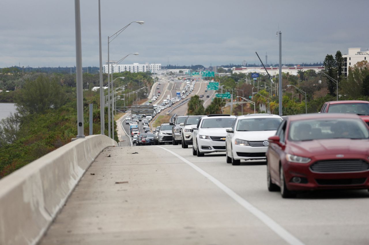 Residents evacuate St. Petersburg, Florida, ahead of Hurricane Milton, on October 7.