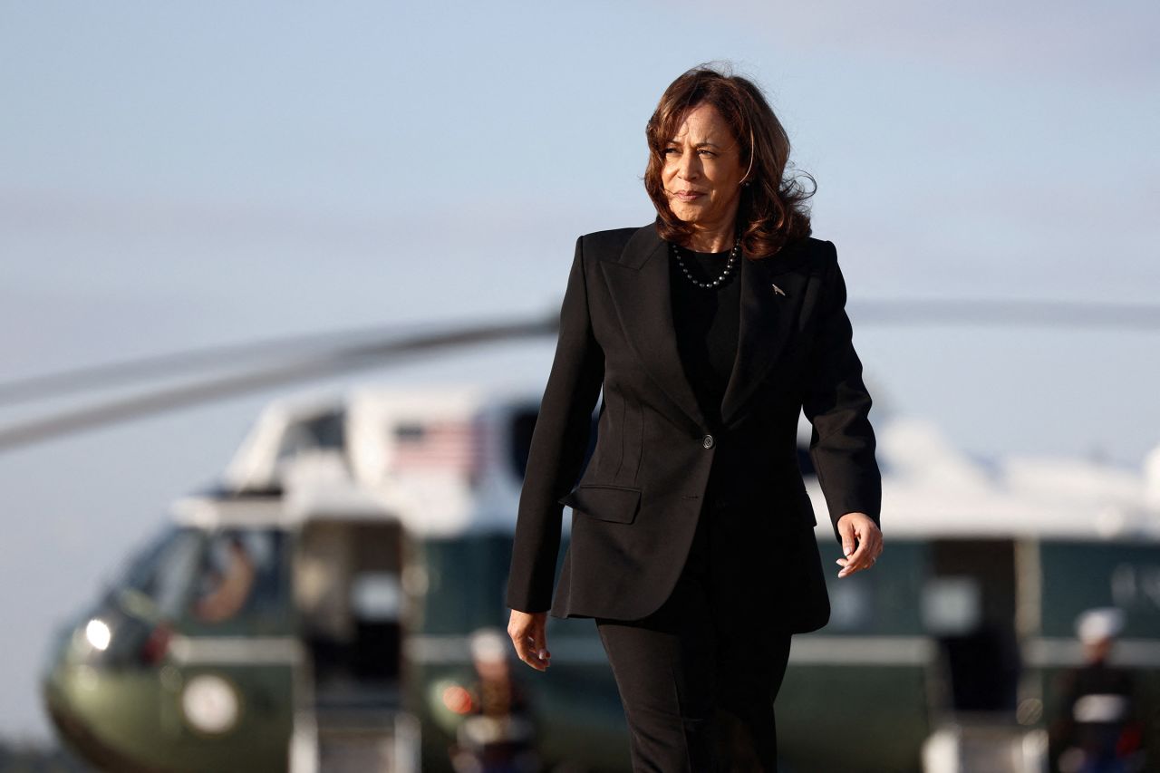 Vice President Kamala Harris walks to board Air Force Two at Joint Base Andrews, Maryland, on October 7.