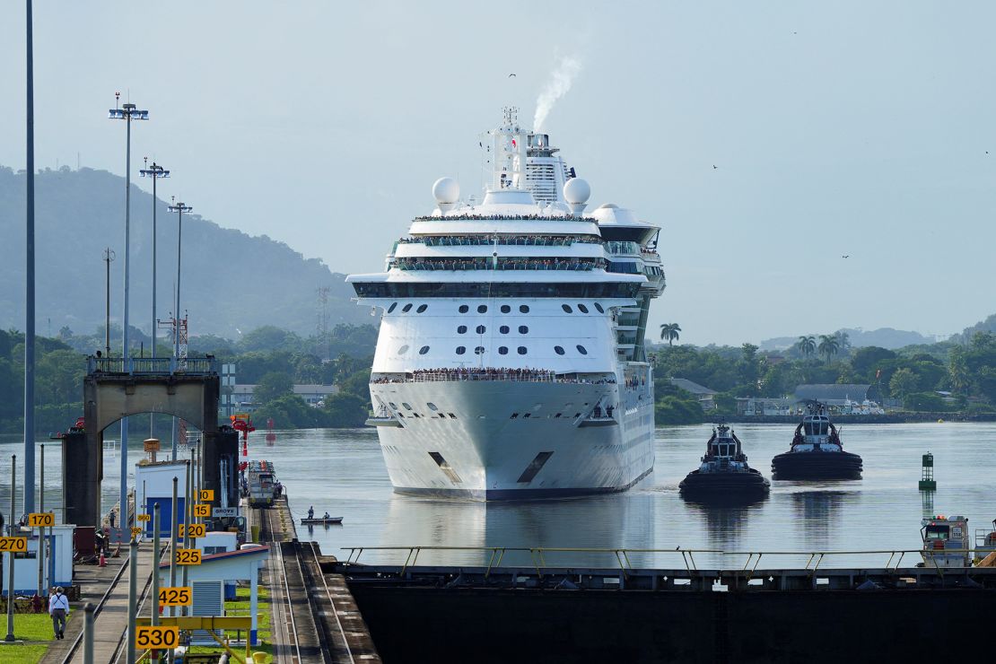 The cruise ship Brilliance of the Seas approaches the Miraflores Locks in the Panama Canal, in Panama City, Panama October 7, 2024. REUTERS/Enea Lebrun