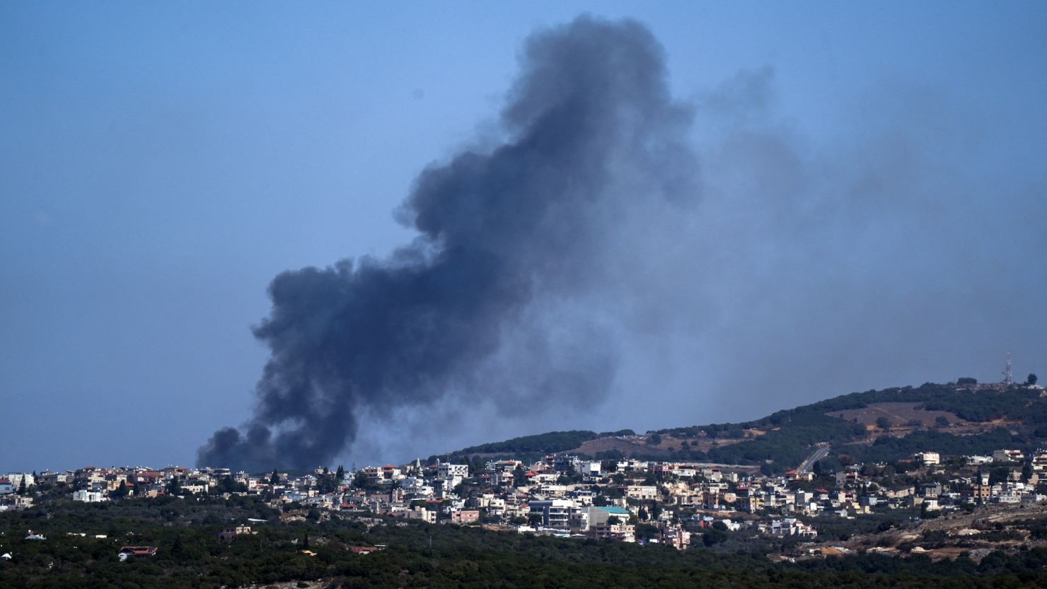 Smoke rises from southern Lebanon following Israeli strikes, amid cross-border hostilities between?Hezbollah?and Israel, as seen from northern Israel, October 8, 2024.