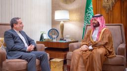 Saudi Crown Prince Mohammed bin Salman receives Iran's Foreign Minister Abbas Araqchi in Riyadh, Saudi Arabia, October 09, 2024. Saudi Press Agency/Handout via REUTERS ATTENTION EDITORS - THIS PICTURE WAS PROVIDED BY A THIRD PARTY 