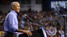 Former President Barack Obama speaks during a campaign event for Democratic presidential nominee and Vice President Kamala Harris in Pittsburgh.