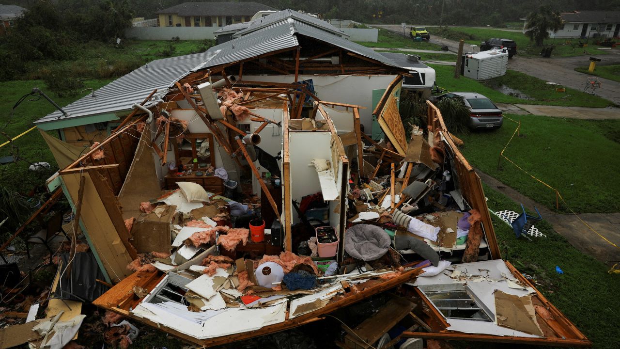 A damaged property near Fort Pierce, in St. Lucie County, Florida, on October 10, 2024.