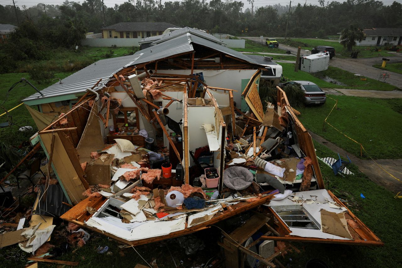 A damaged property near Fort Pierce, in St. Lucie County, Florida, on October 10, 2024.