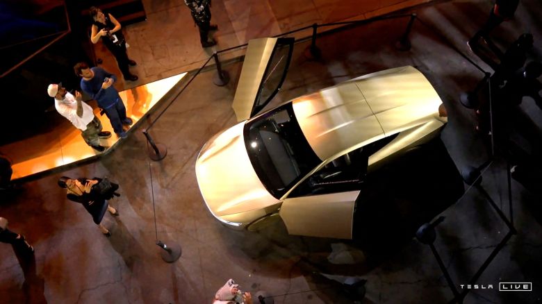 Tesla's robotaxi is displayed at an unveiling event in Los Angeles, California, on October 10, 2024, in this still image taken from a video.