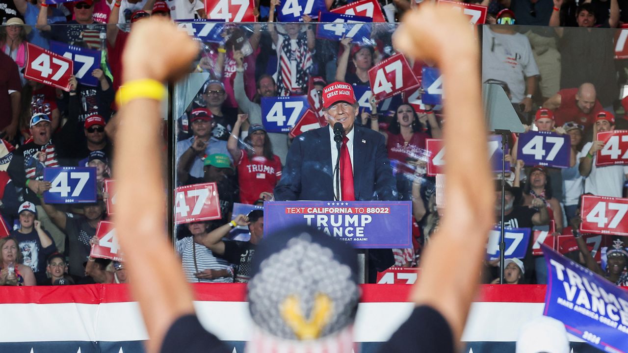 A supporter reacts as Republican presidential nominee Donald Trump speaks during a rally in Coachella, California, on October 12.