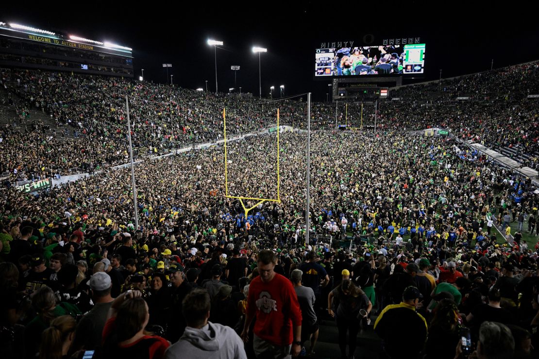 The Oregon Ducks celebrated their first win ever against an opponent ranked in the top two spots.