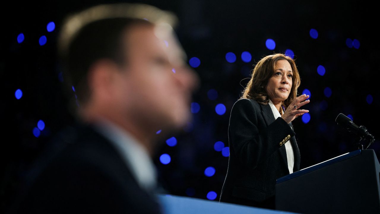 Kamala Harris speaks during a campaign rally at East Carolina University, in Greenville, North Carolina, on October 13.