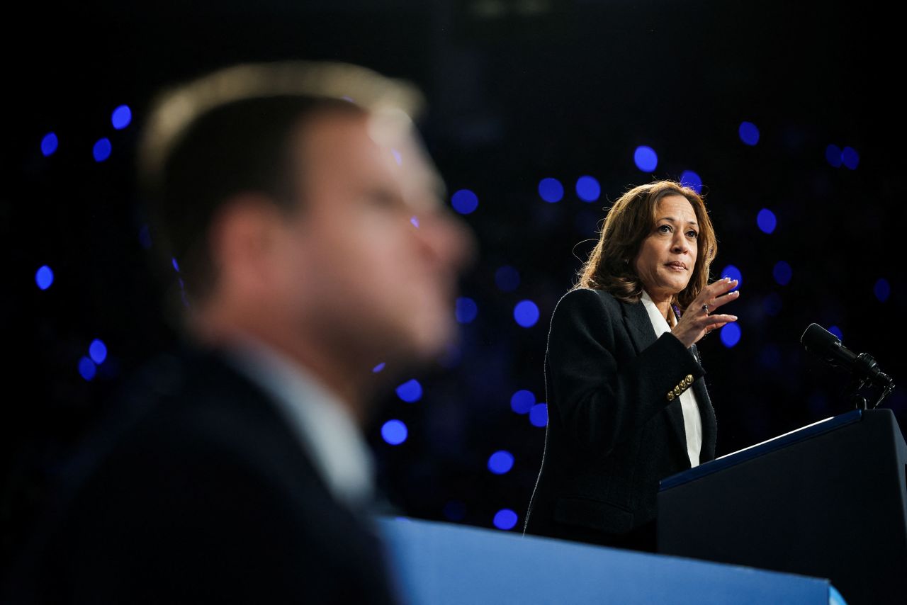 Vice President Kamala Harris speaks at a campaign rally in Greenville, North Carolina, on October 13.