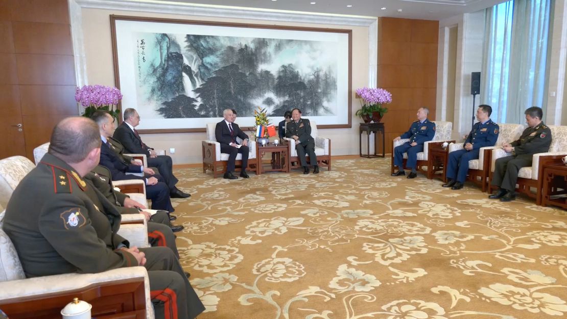 Members of the delegations led by Andrei Belousov, Russia's Defense Minister, and Zhang Youxia, Vice Chairman of China's Central Military Commission, hold talks in Beijing, China, in this still image taken from video released on October 15, 2024.