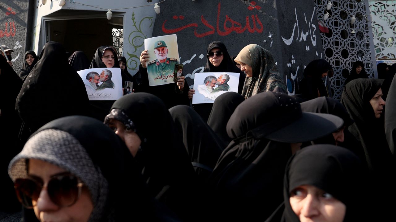 People attend the funeral ceremony of Iranian Revolutionary Guards' (IRGC) deputy commander Brigadier General Abbas Nilforoushan in Tehran, Iran, on October 15.