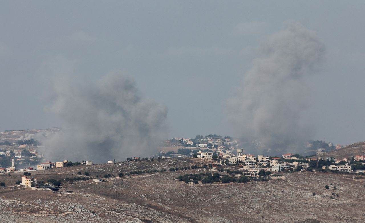 Smoke billows near Nabatiyeh, as seen from Marjayoun, near the Lebanese border with Israel, on Wednesday, October 16.