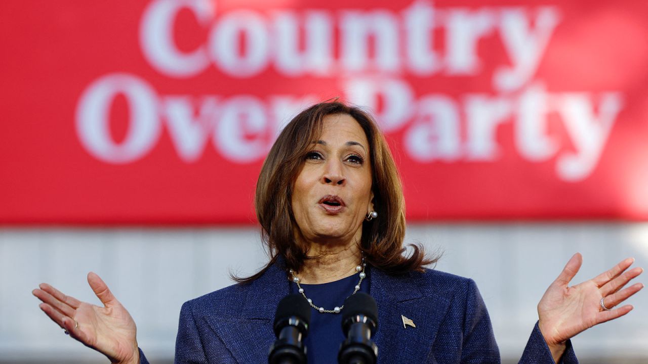 Vice President Kamala Harris speaks at a campaign event in Washington Crossing, Pennsylvania, on October 16, 2024.