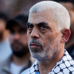 FILE PHOTO: Hamas leader Yahya Sinwar looks on as Palestinian Hamas supporters take part in an anti-Israel rally over tension in Jerusalem's Al-Aqsa mosque, in Gaza City October 1, 2022. REUTERS/Mohammed Salem/File Photo