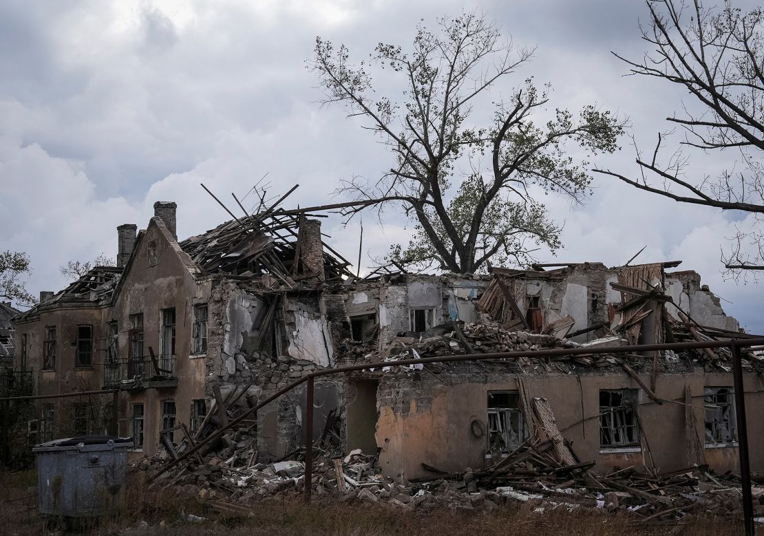 A view of a damaged residential building in the frontline town of Chasiv Yar in Donetsk region, Ukraine, on October 16, 2024.