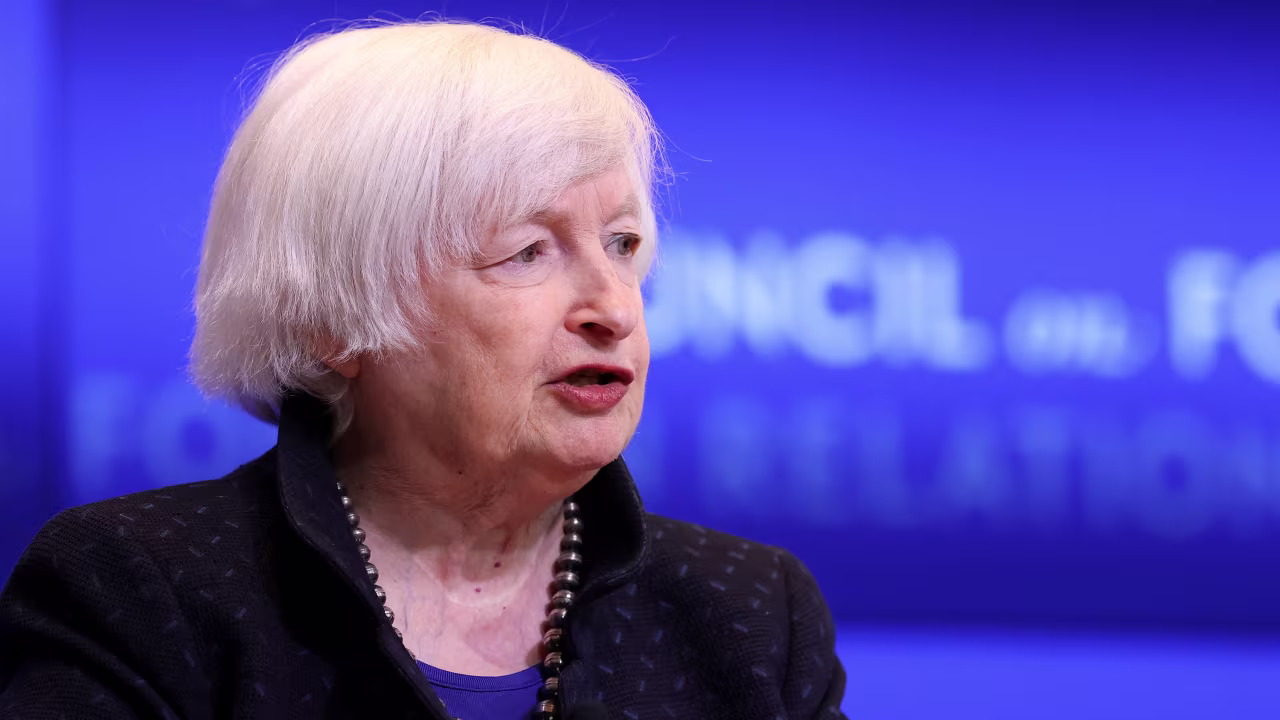 Treasury Secretary Janet Yellen speaks at the Council on Foreign Relations in New York on Thursday.