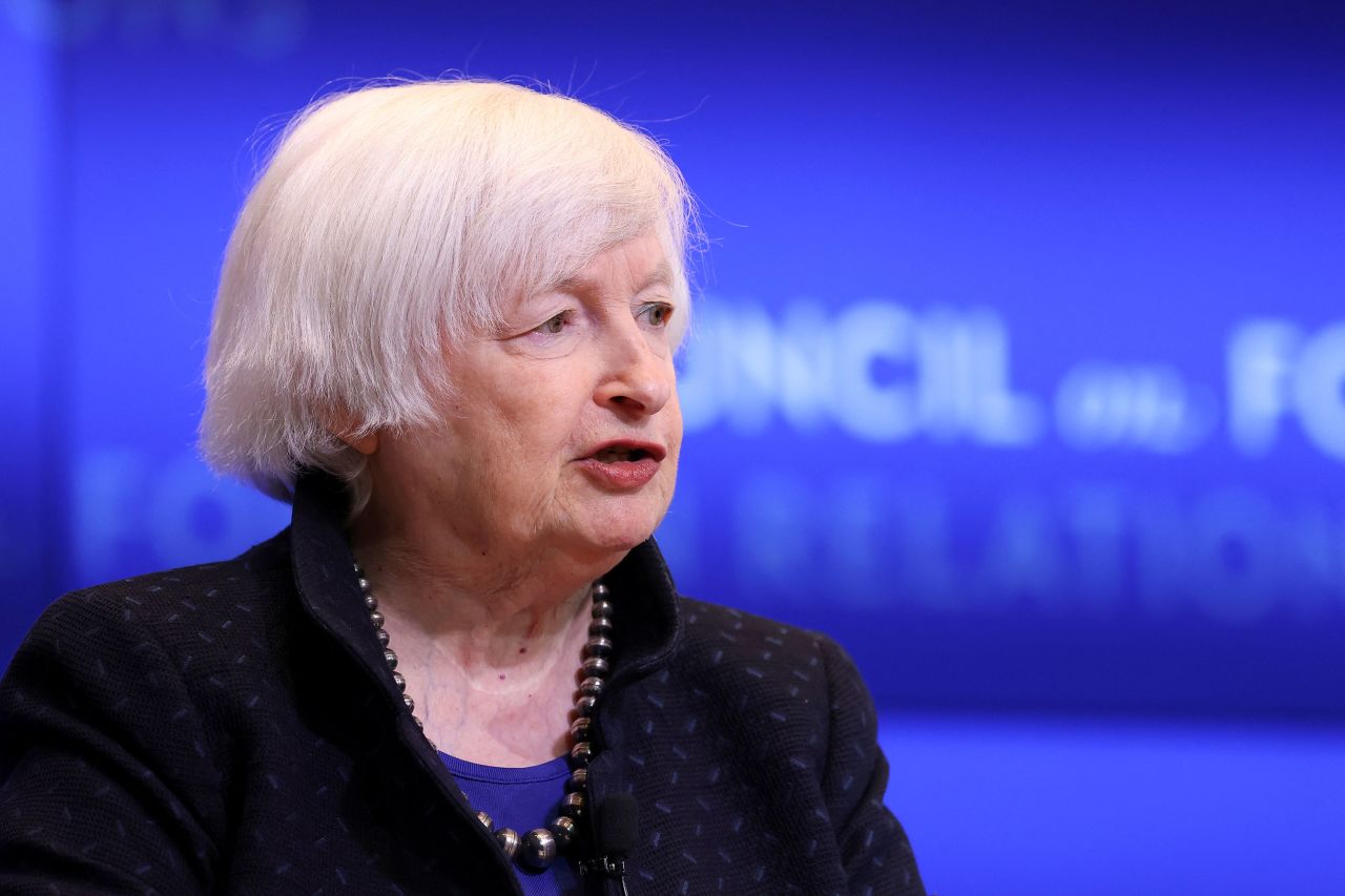 Treasury Secretary Janet Yellen speaks at the Council on Foreign Relations in New York on Thursday.