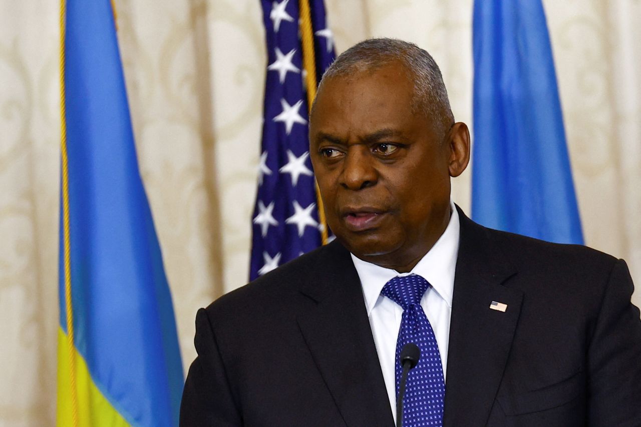 U.S. Defense Secretary Lloyd Austin delivers a speech at the Diplomatic Academy in Kyiv, Ukraine on October 21.