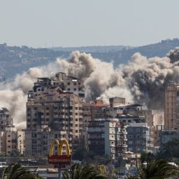 Smoke billows following airstrikes, as seen from Tyre, southern Lebanon, on October 22, 2024.